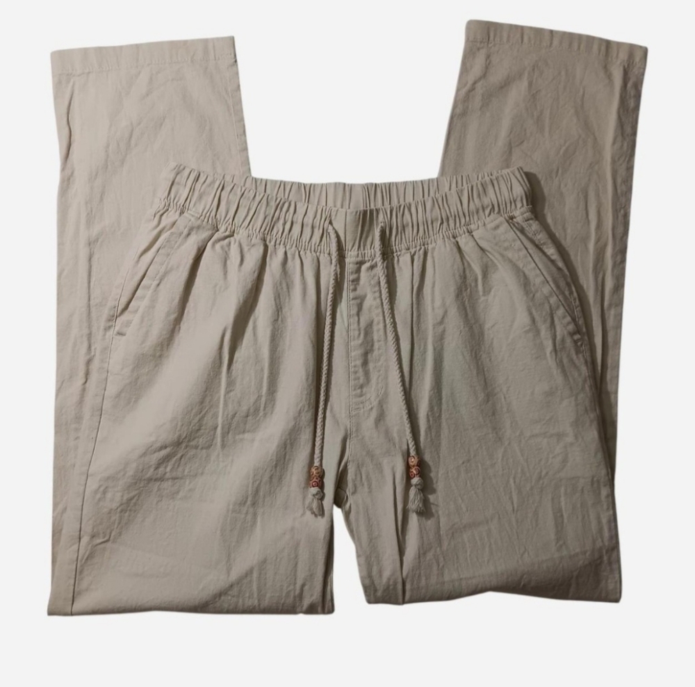 Manwan Walk Pants Cotton Linen Blend Cream Beach Neutral Lightweight Size Medium